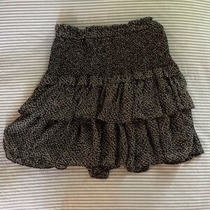 Black floral ruffle tiered mini skirt